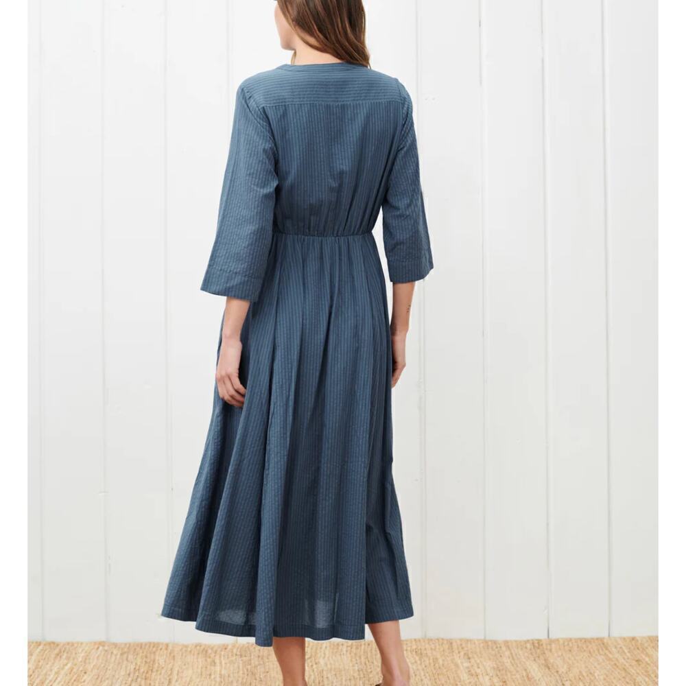 Jenni Kayne Seersucker Shirt Dress Ink Blue Striped Button 3/4 Sleeve SMALL - Picture 6 of 6
